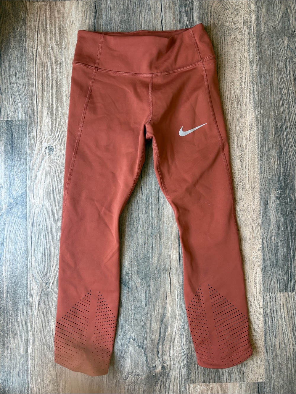 Nike Girls' Rust/Brick Athletic Leggings with Perforated Hem